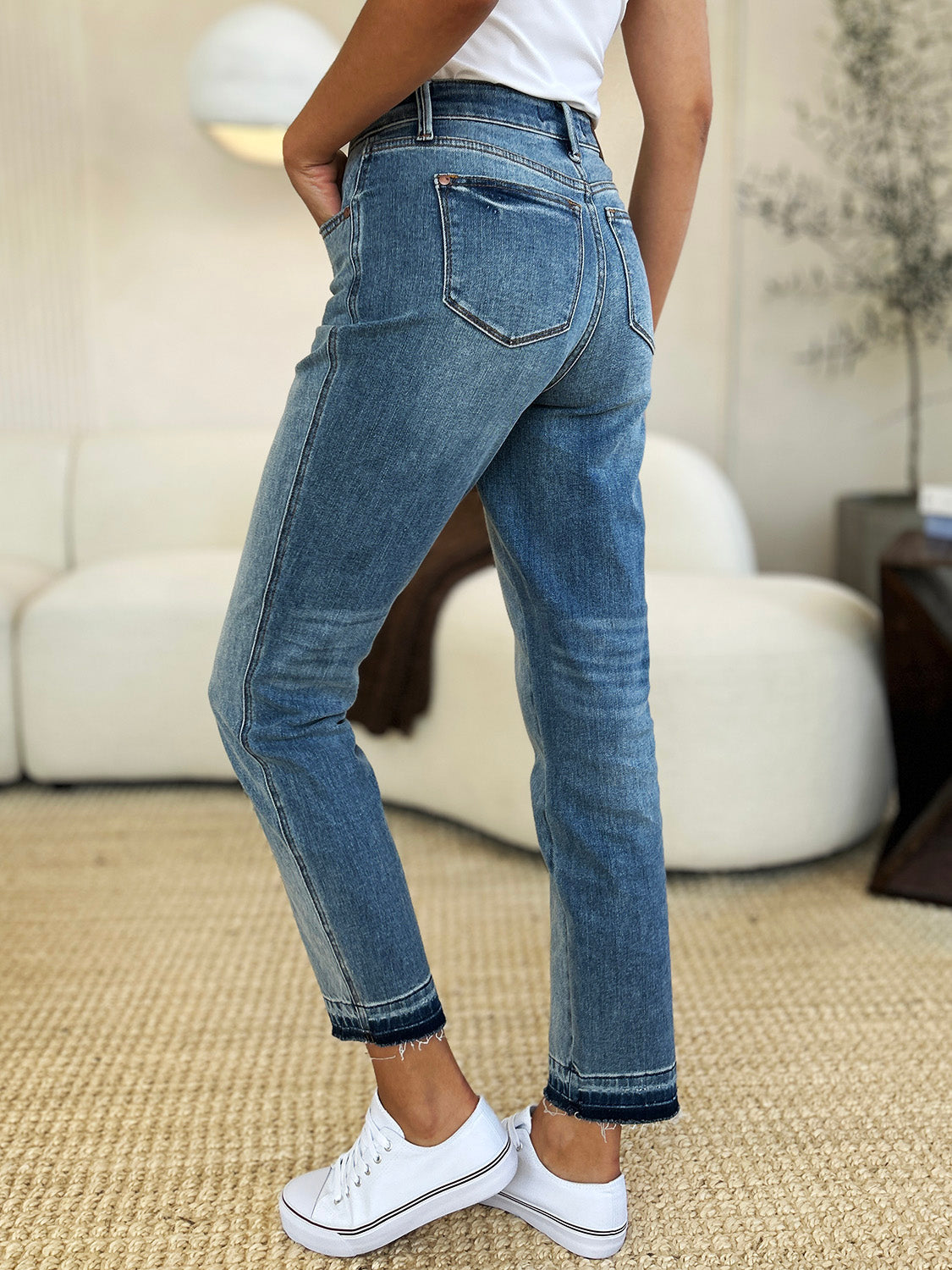 Judy Blue Full Size Mid Rise Rigid Magic Release Hem Jeans - Tote and Lounge