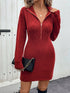 Cable-Knit Half Zip Long Sleeve Sweater Dress - Tote and Lounge
