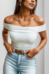 Off-Shoulder Short Sleeve Blouse - Tote and Lounge