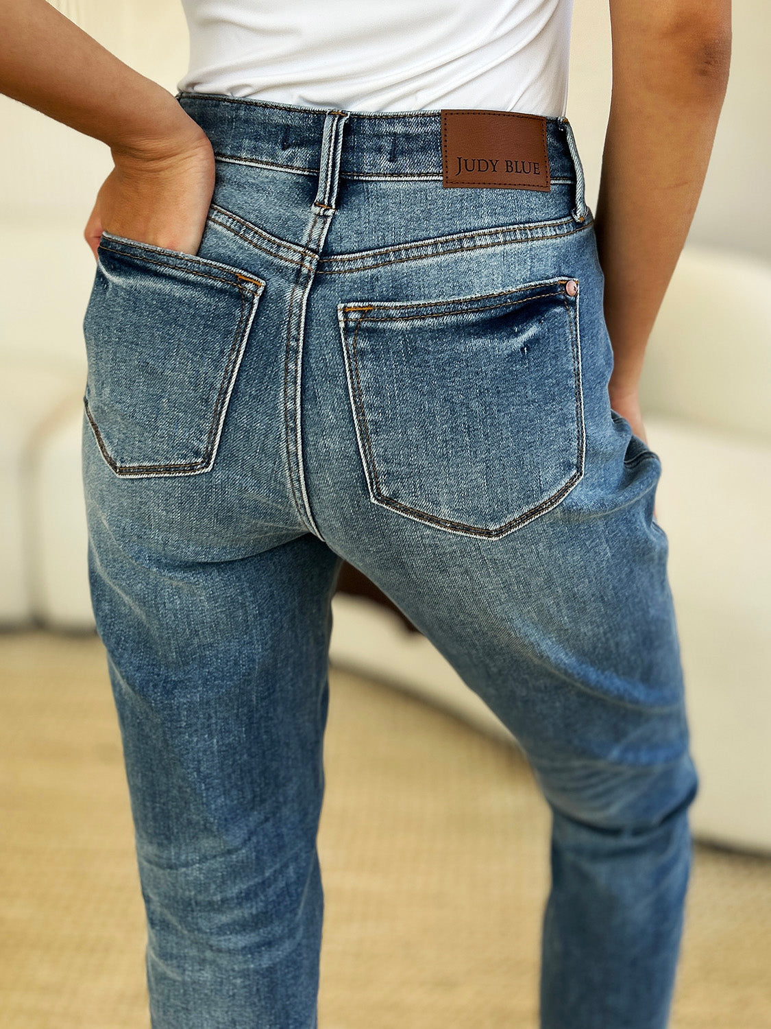 Judy Blue Full Size Mid Rise Rigid Magic Release Hem Jeans - Tote and Lounge