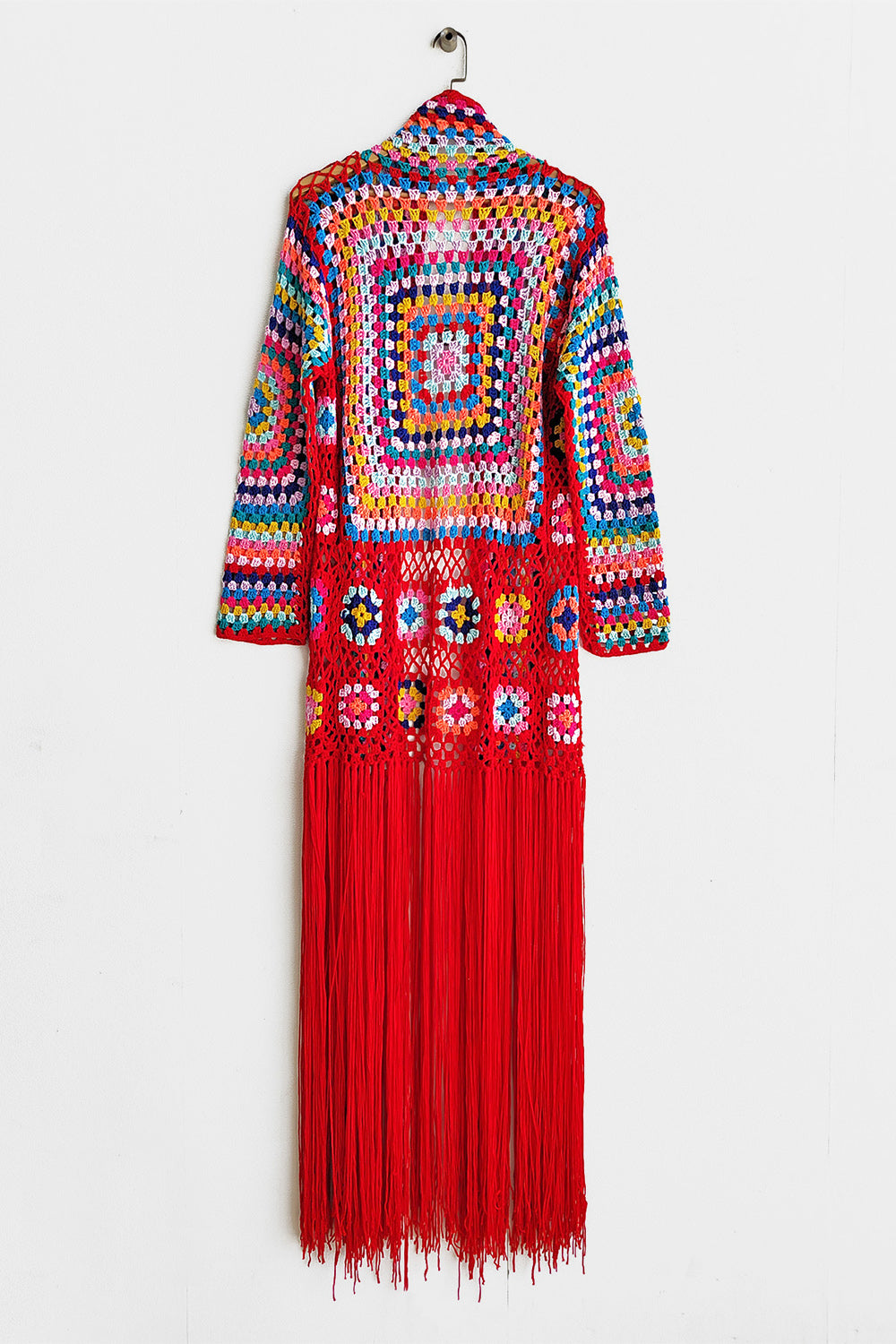 Fringe Tied Long Sleeve Cardigan - Tote and Lounge