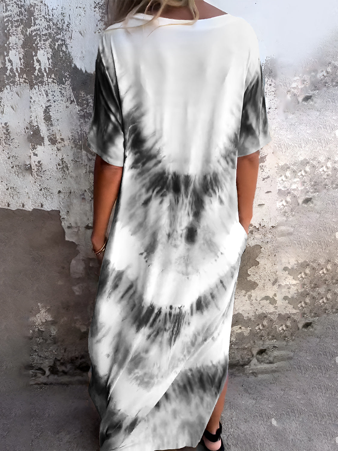 Full Size Pocketed Tie-Dye Short Sleeve Dress - Tote and Lounge