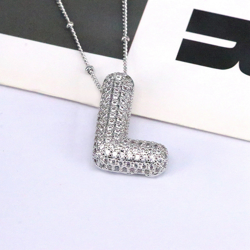 Copper Inlaid Zircon Letter Pendant Necklace A-L - Tote and Lounge