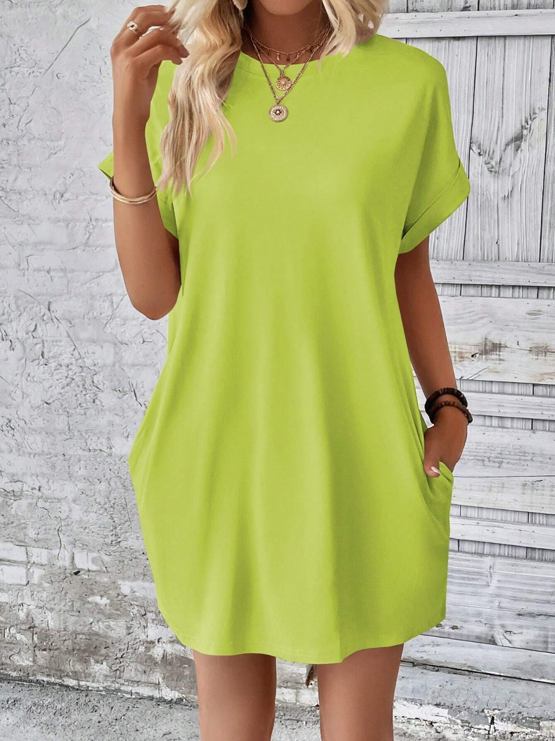 Round Neck Short Sleeve Mini Dress - Tote and Lounge