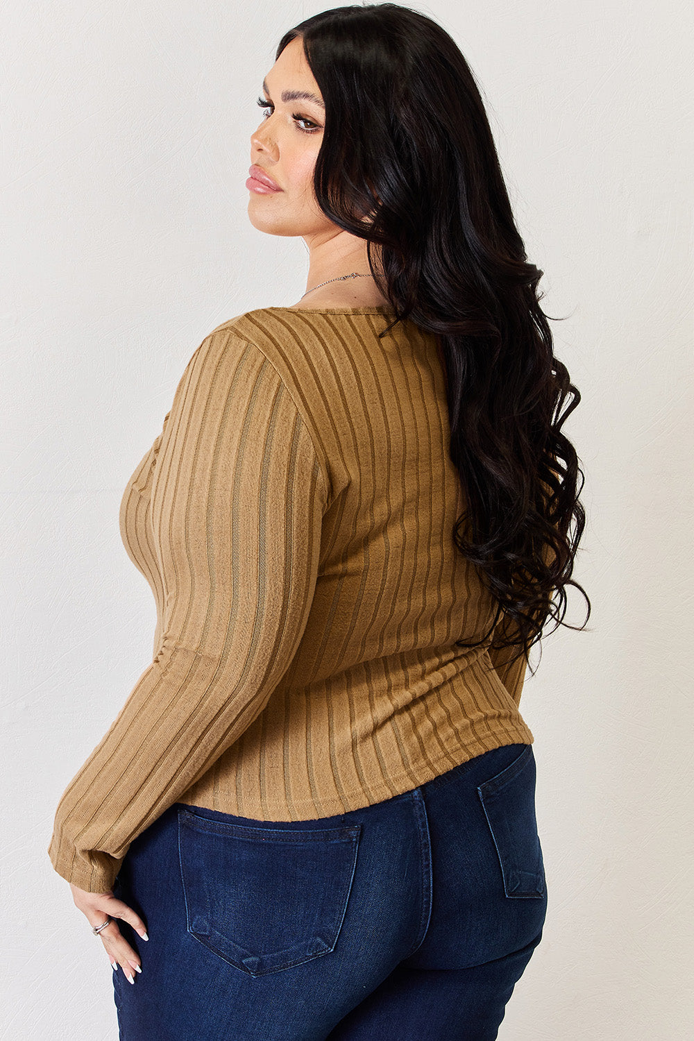 Basic Bae Full Size Ribbed Long Sleeve T-Shirt - Tote and Lounge