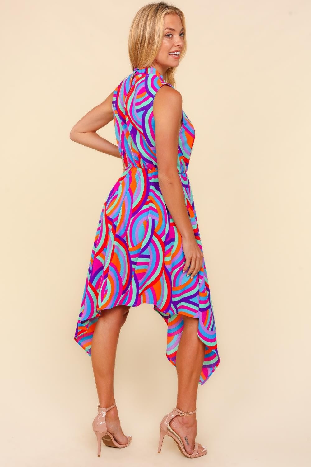 Haptics Full Size Mock Neck Sleeveless Printed Dress - Tote and Lounge