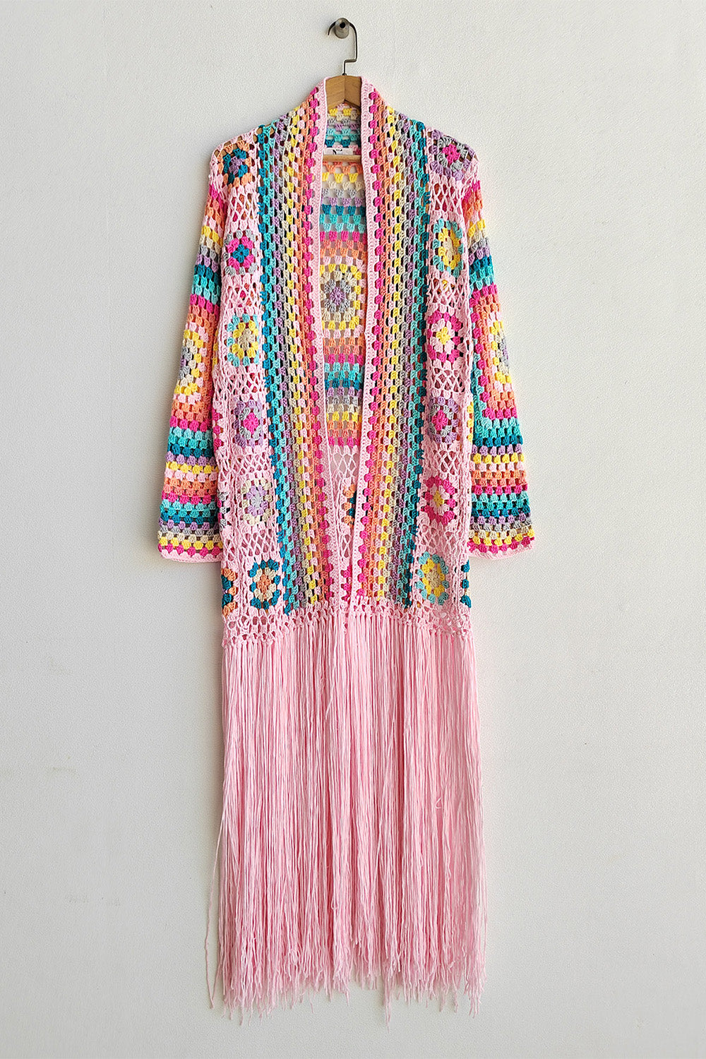 Fringe Tied Long Sleeve Cardigan - Tote and Lounge
