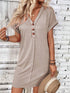 Quarter Button V-Neck Short Sleeve Dress - Tote and Lounge
