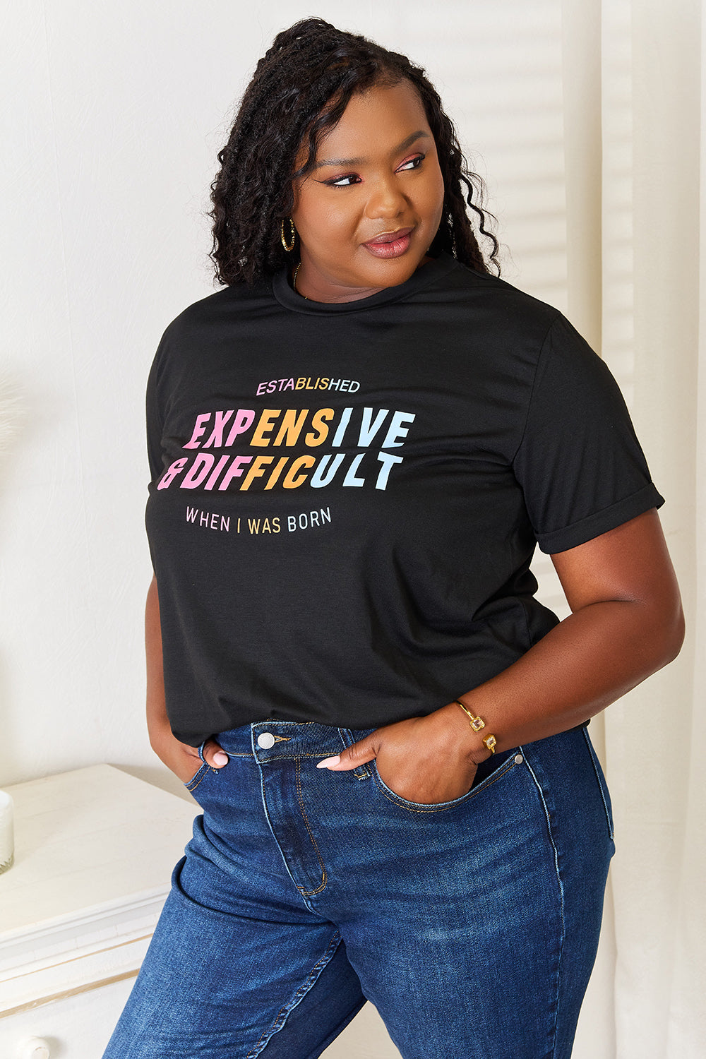 Simply Love Slogan Graphic Cuffed Sleeve T-Shirt - Tote and Lounge