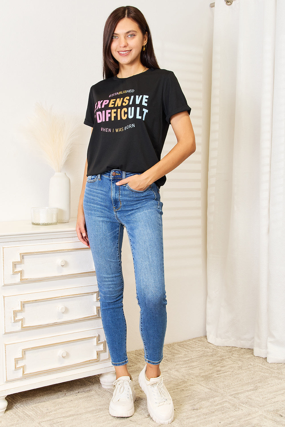 Simply Love Slogan Graphic Cuffed Sleeve T-Shirt - Tote and Lounge