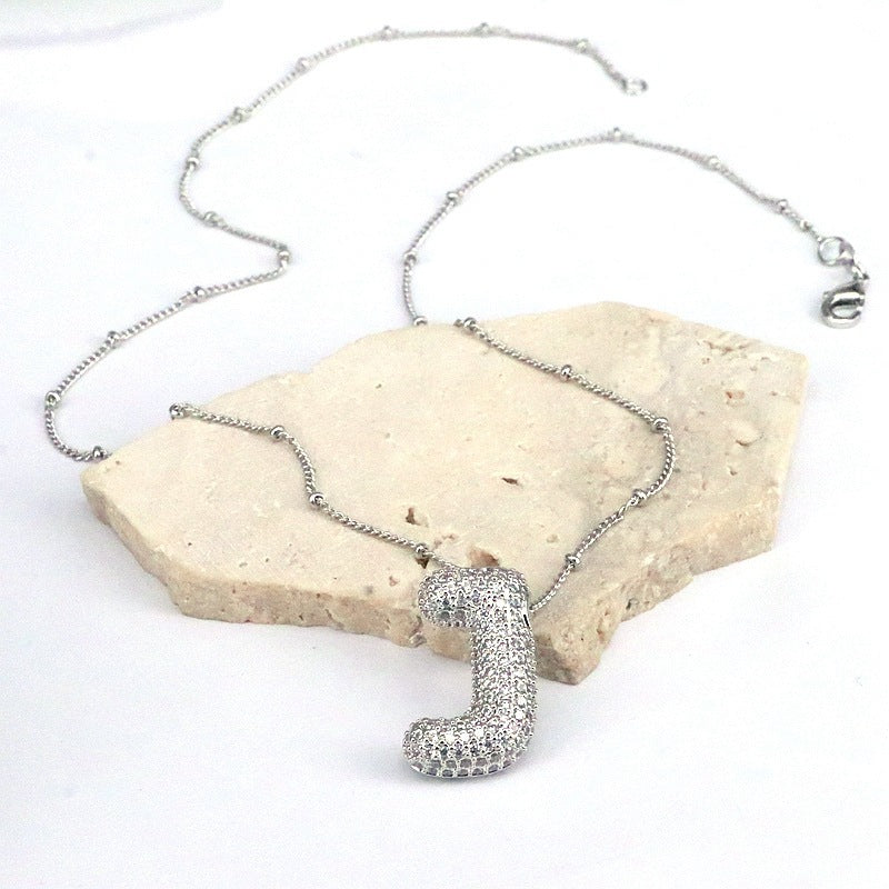 Copper Inlaid Zircon Letter Pendant Necklace A-L - Tote and Lounge