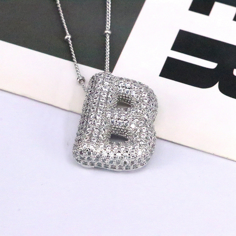 Copper Inlaid Zircon Letter Pendant Necklace A-L - Tote and Lounge