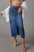 Slit Raw Hem Midi Denim Skirt - Tote and Lounge