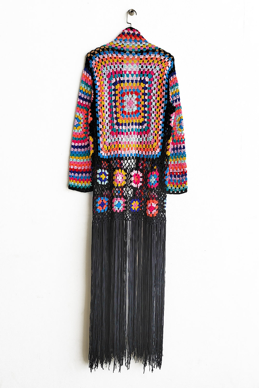 Fringe Tied Long Sleeve Cardigan - Tote and Lounge