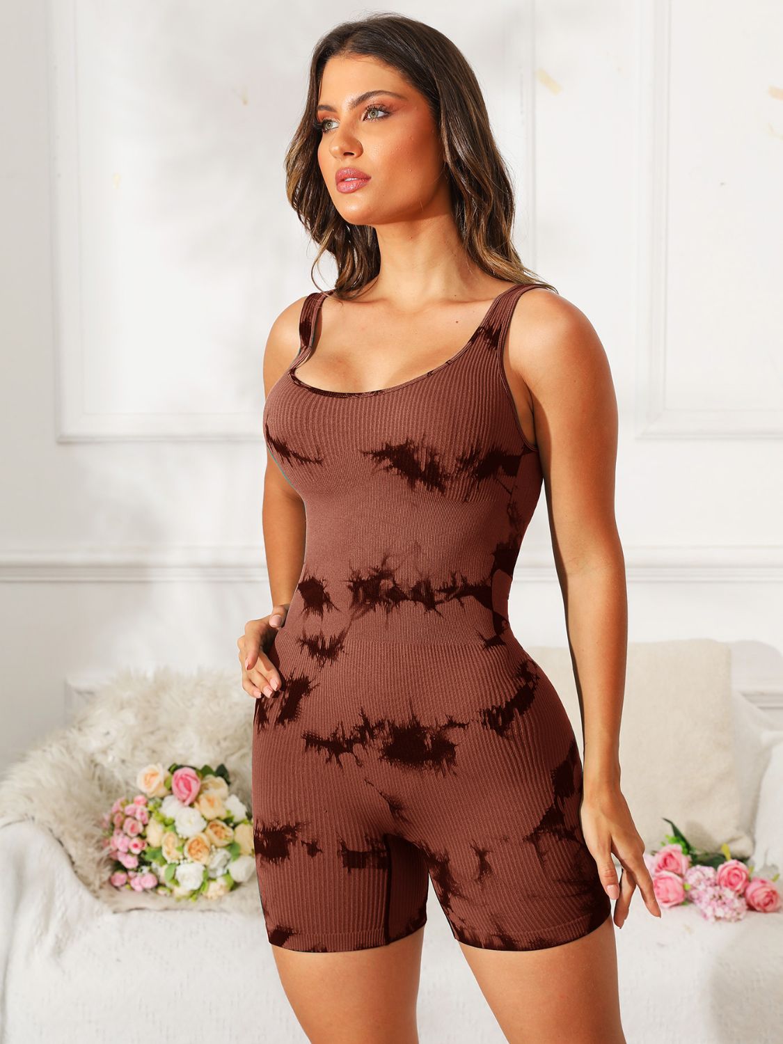 Tie-Dye Wide Strap Active Romper - Tote and Lounge