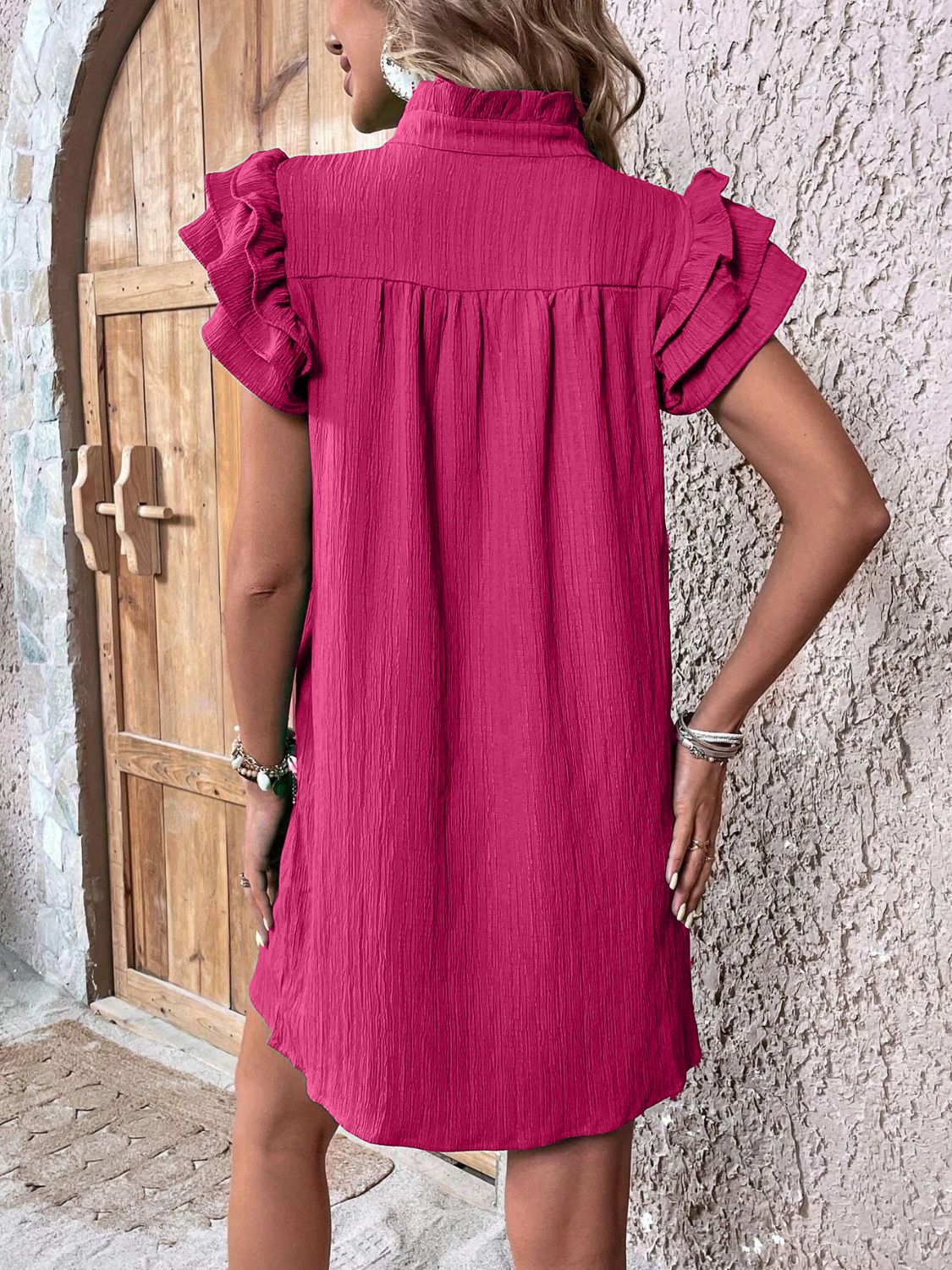 Ruffled Notched Cap Sleeve Mini Dress - Tote and Lounge