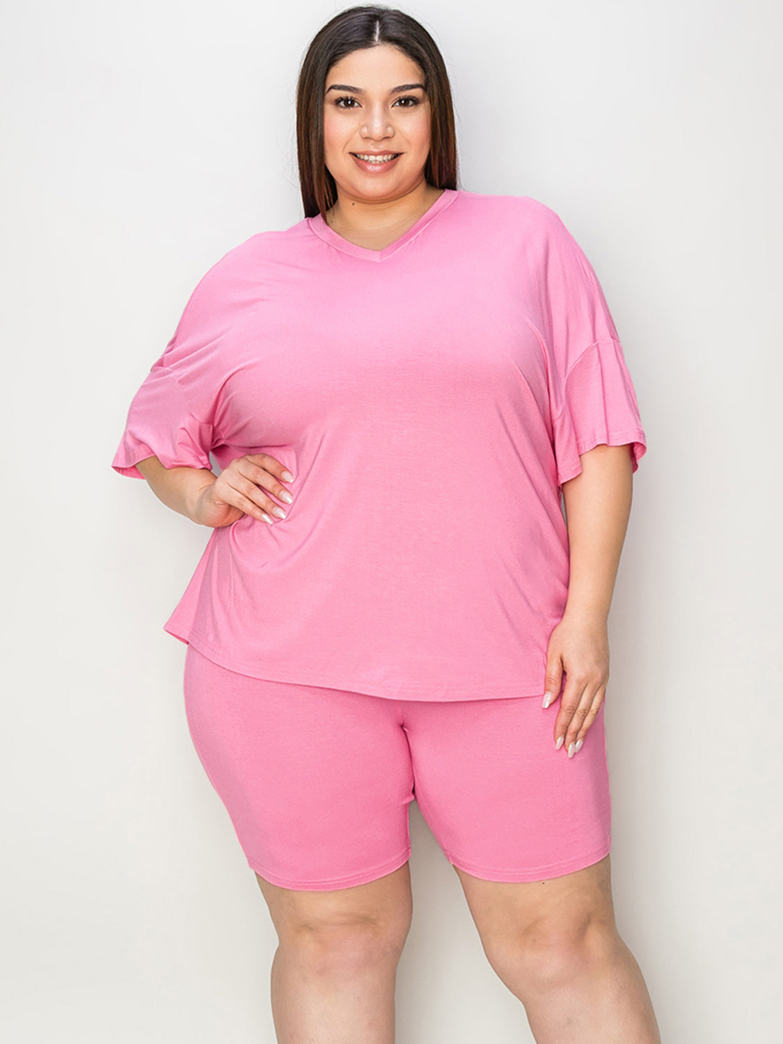 Basic Bae Full Size V-Neck Drop Shoulder T-Shirt and Shorts Set - Tote and Lounge