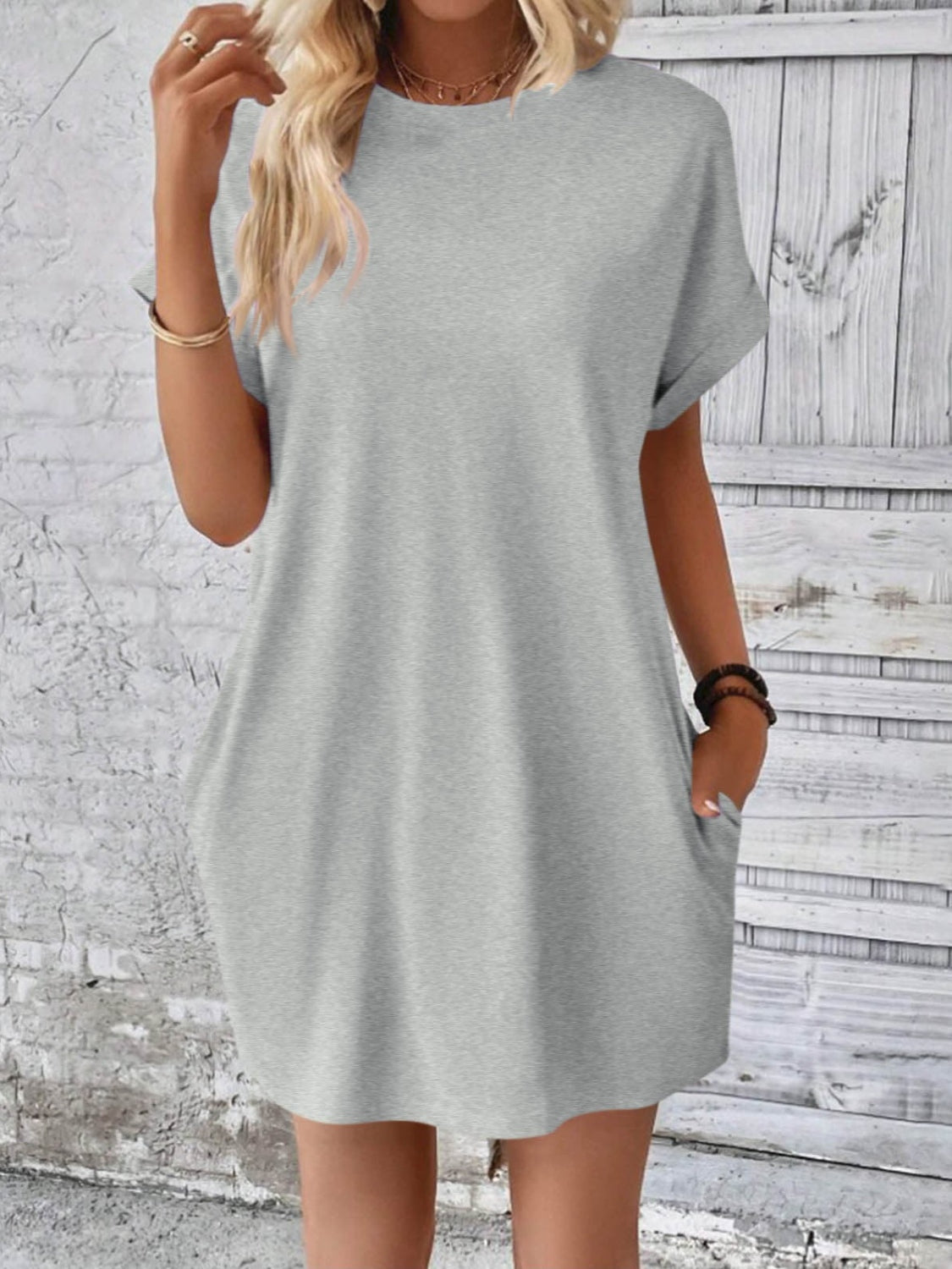 Round Neck Short Sleeve Mini Dress - Tote and Lounge