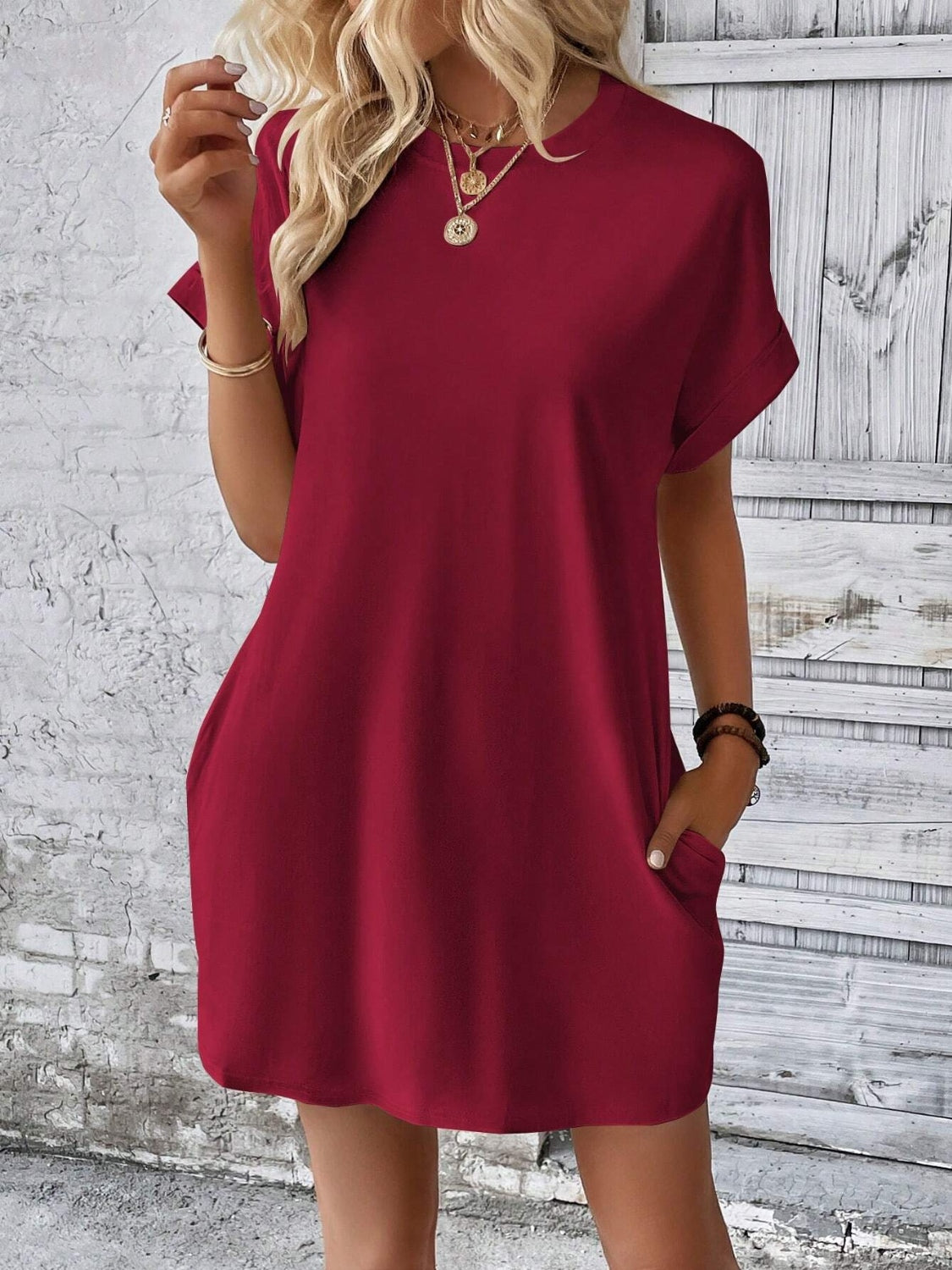 Round Neck Short Sleeve Mini Dress - Tote and Lounge