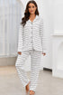 Striped V-Neck Long Sleeve Top and Pants Lounge Set - Tote and Lounge