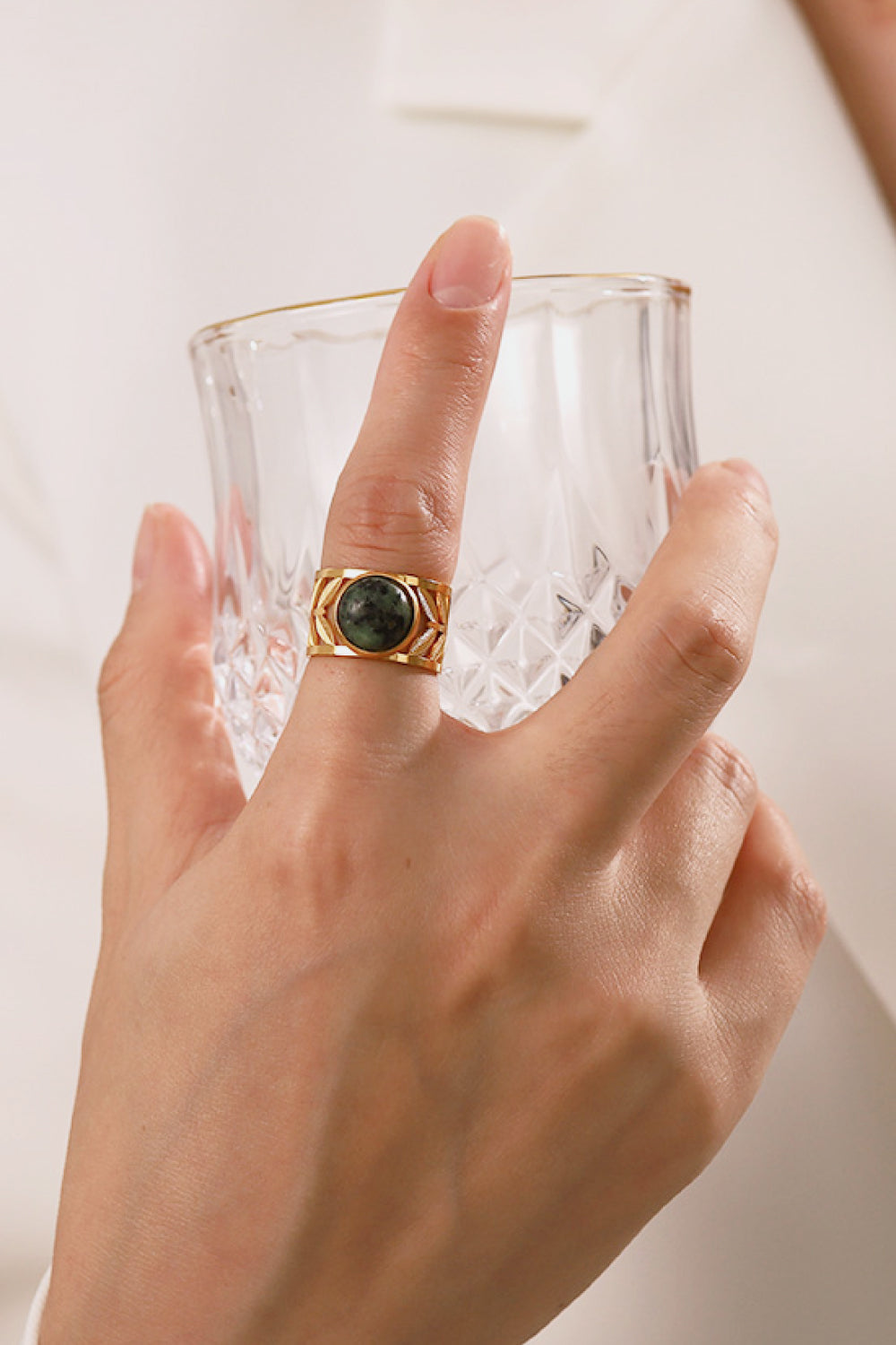 18k Gold Plated Malachite Leaf Ring - Tote and Lounge