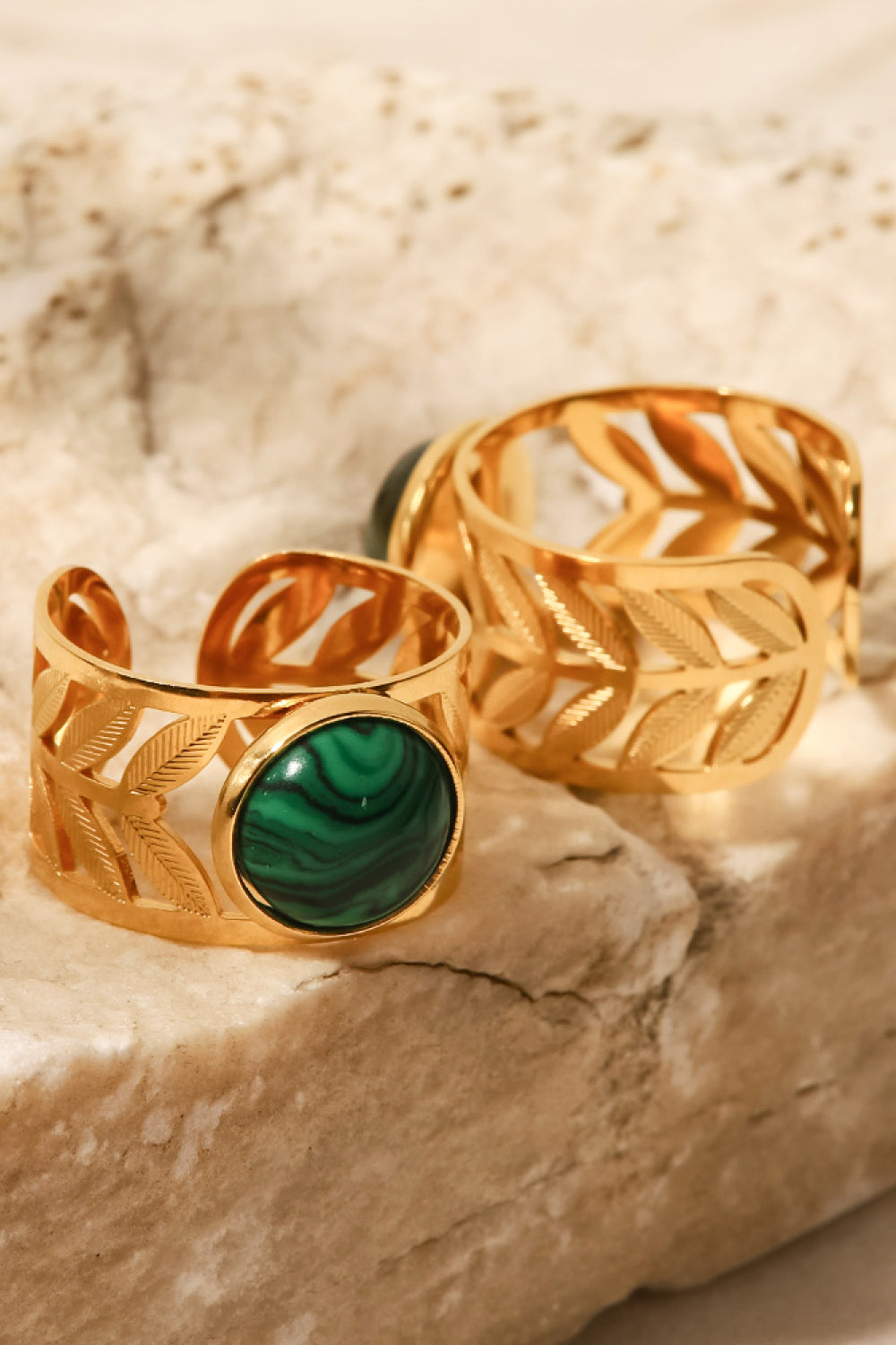 18k Gold Plated Malachite Leaf Ring - Tote and Lounge