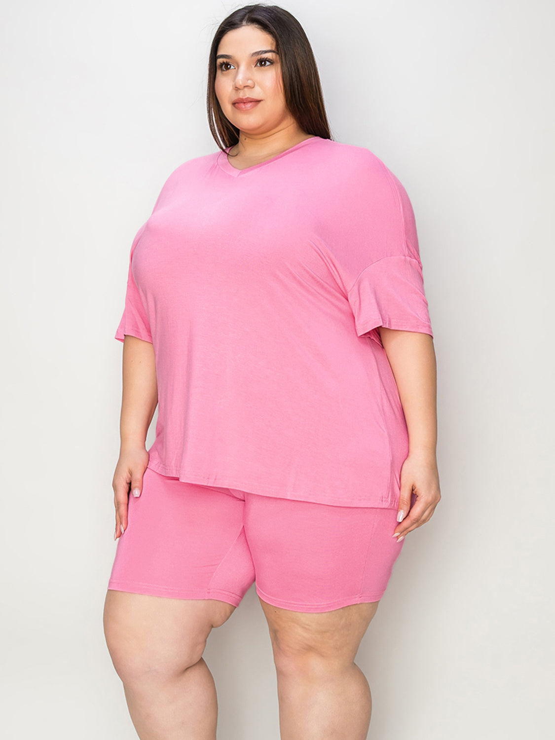 Basic Bae Full Size V-Neck Drop Shoulder T-Shirt and Shorts Set - Tote and Lounge