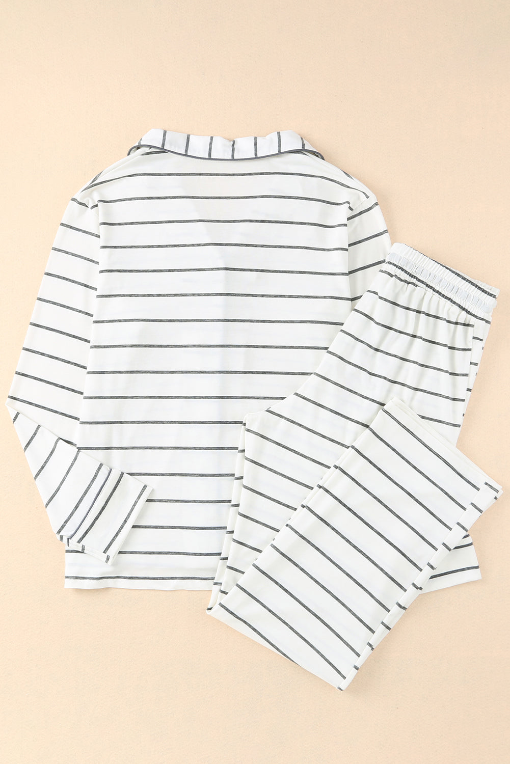 Striped V-Neck Long Sleeve Top and Pants Lounge Set - Tote and Lounge