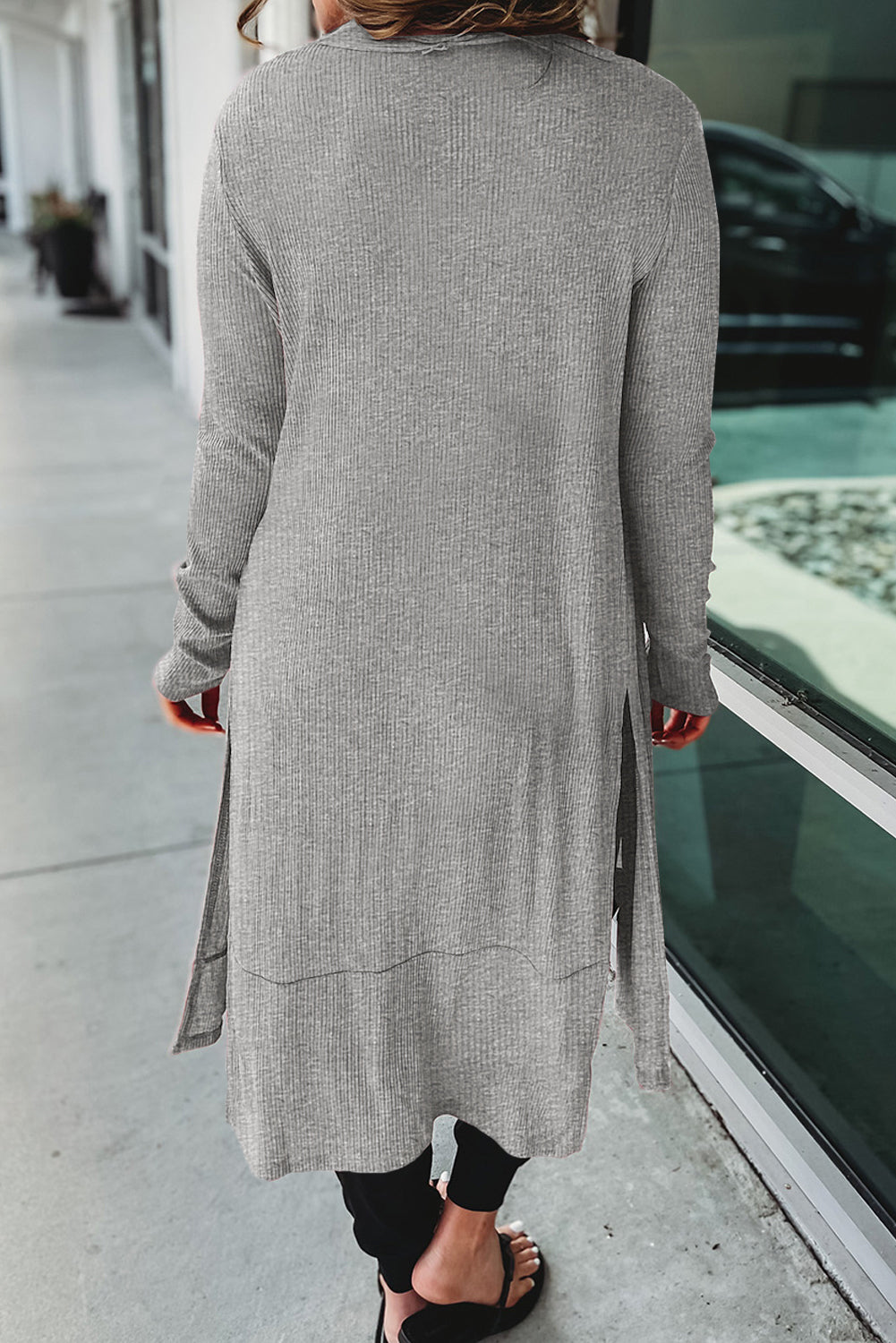 Button Up High-Low Long Sleeve Slit Cardigan - Tote and Lounge