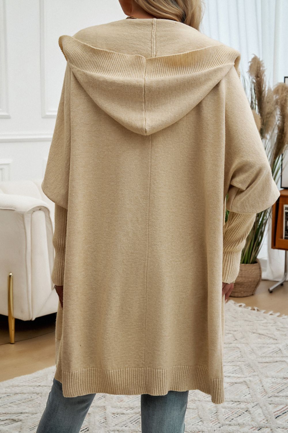 Button Up Long Sleeve Hooded Cardigan - Tote and Lounge