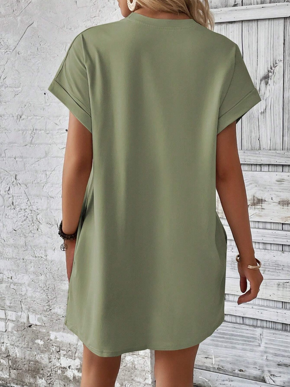 Round Neck Short Sleeve Mini Dress - Tote and Lounge