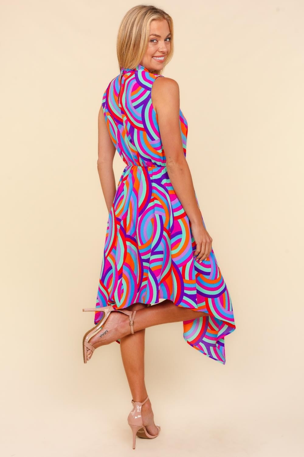 Haptics Full Size Mock Neck Sleeveless Printed Dress - Tote and Lounge