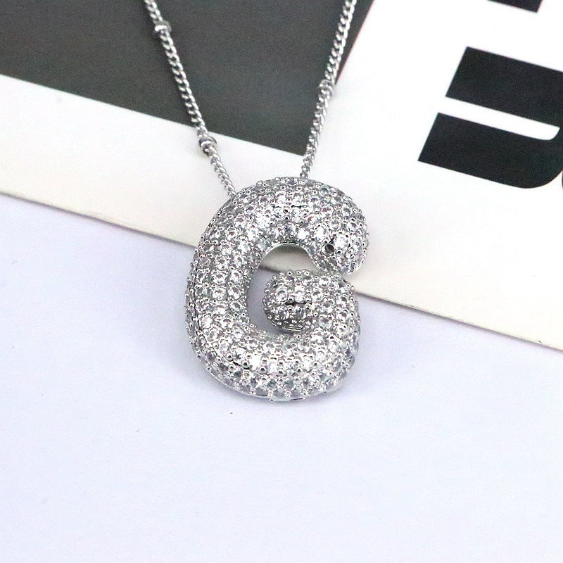 Copper Inlaid Zircon Letter Pendant Necklace A-L - Tote and Lounge