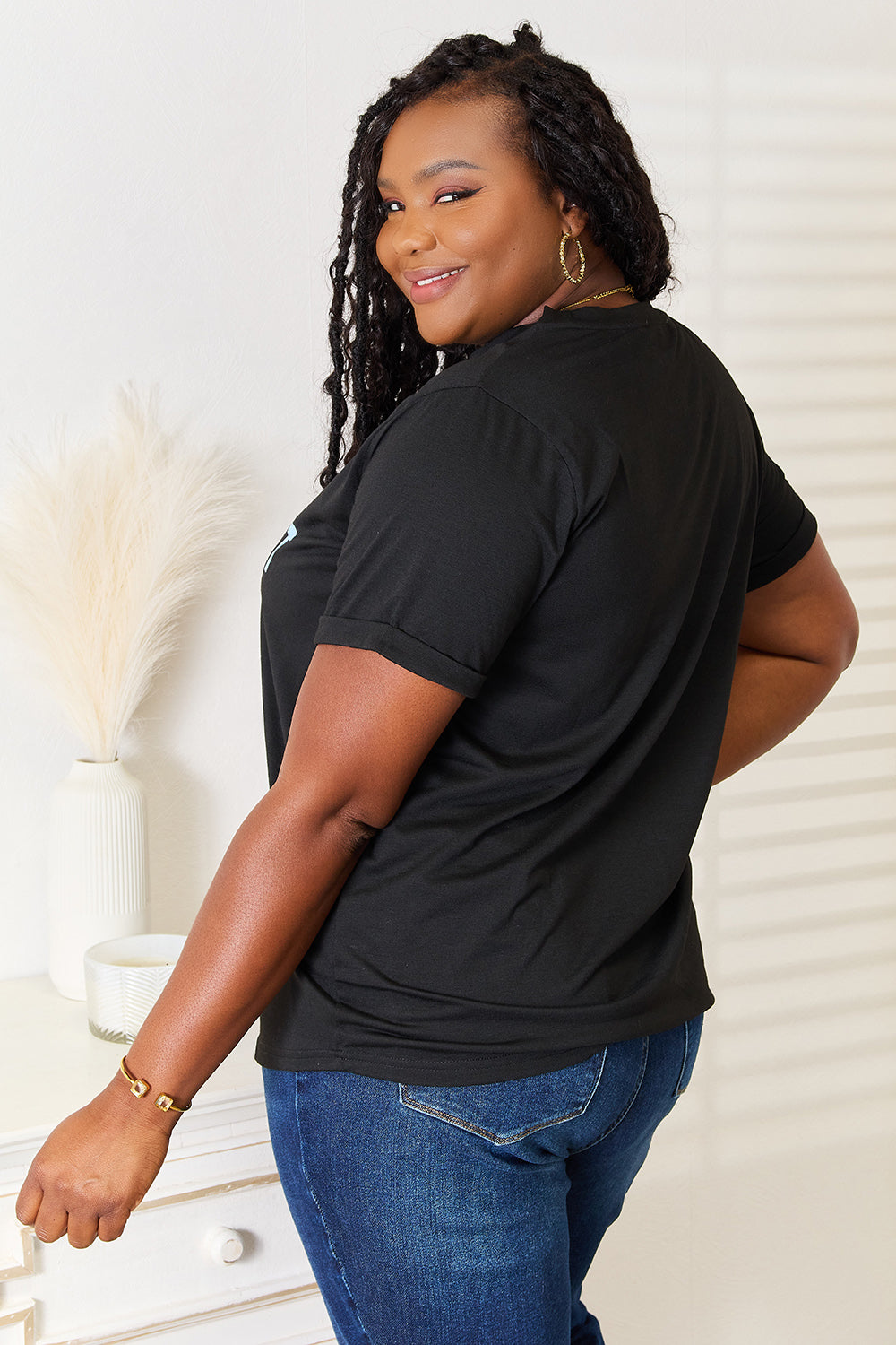 Simply Love Slogan Graphic Cuffed Sleeve T-Shirt - Tote and Lounge