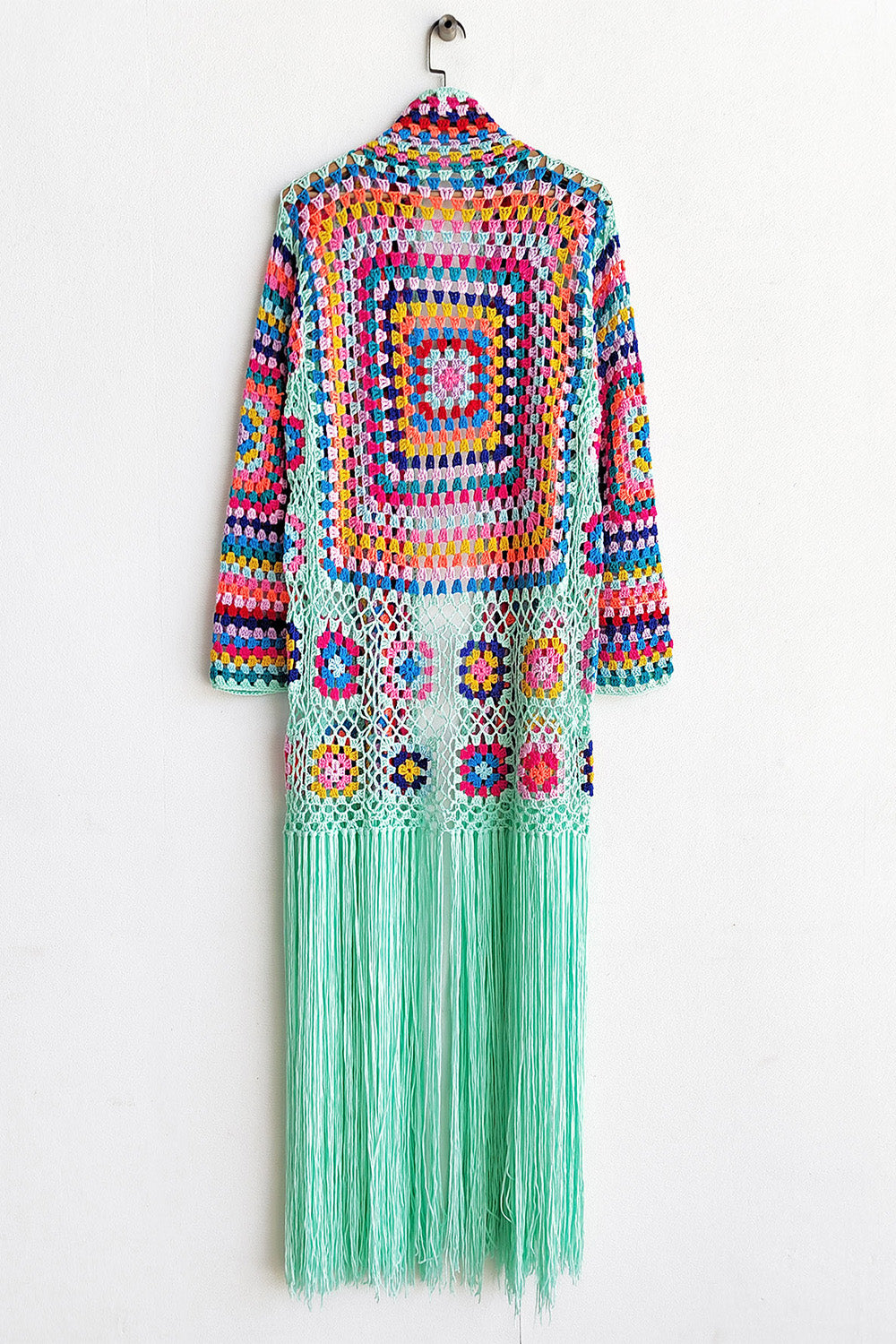 Fringe Tied Long Sleeve Cardigan - Tote and Lounge
