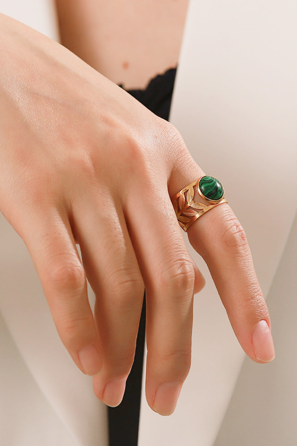 18k Gold Plated Malachite Leaf Ring - Tote and Lounge