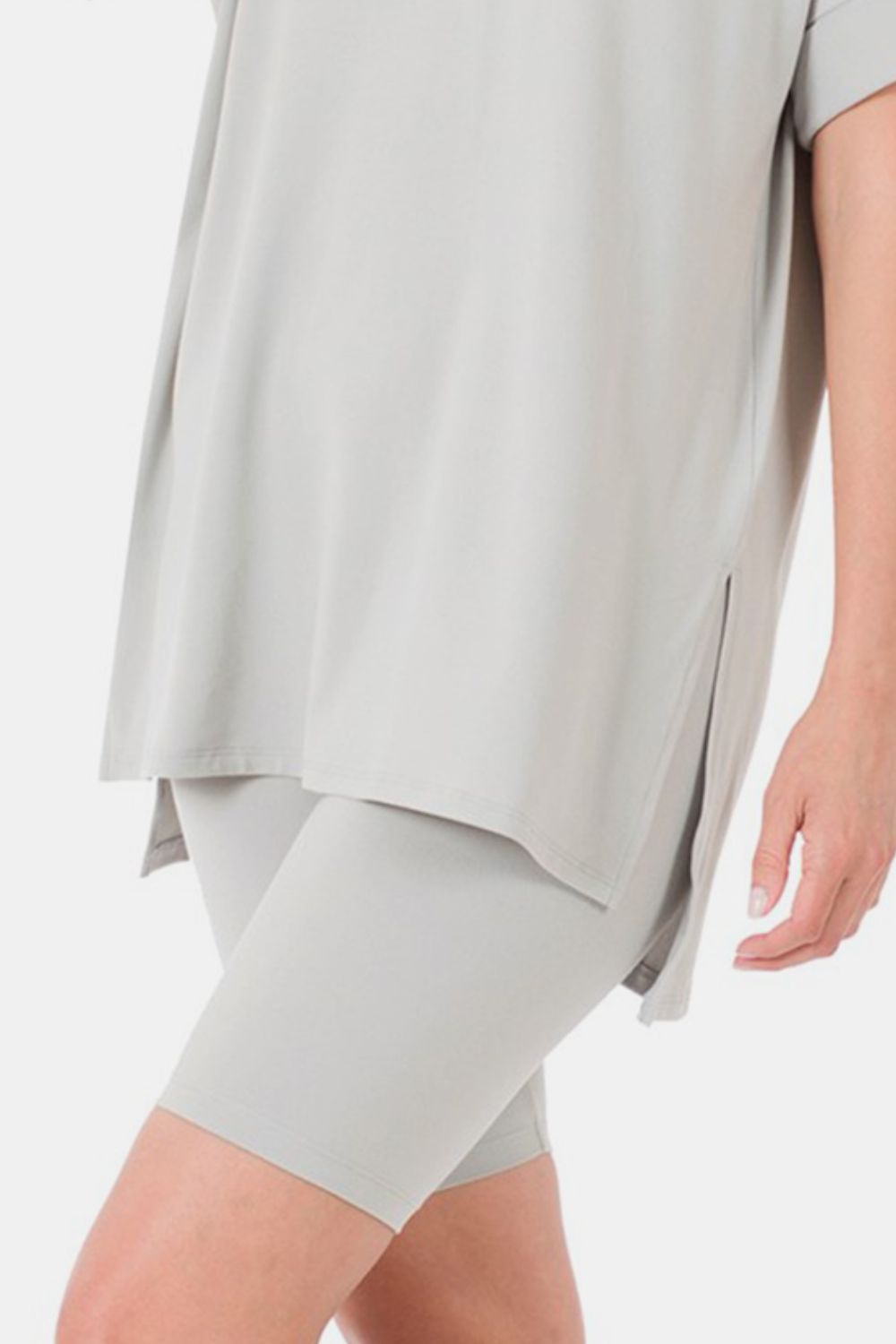 Zenana Full Size V-Neck Short Sleeve Slit T-Shirt and Shorts Set - Tote and Lounge