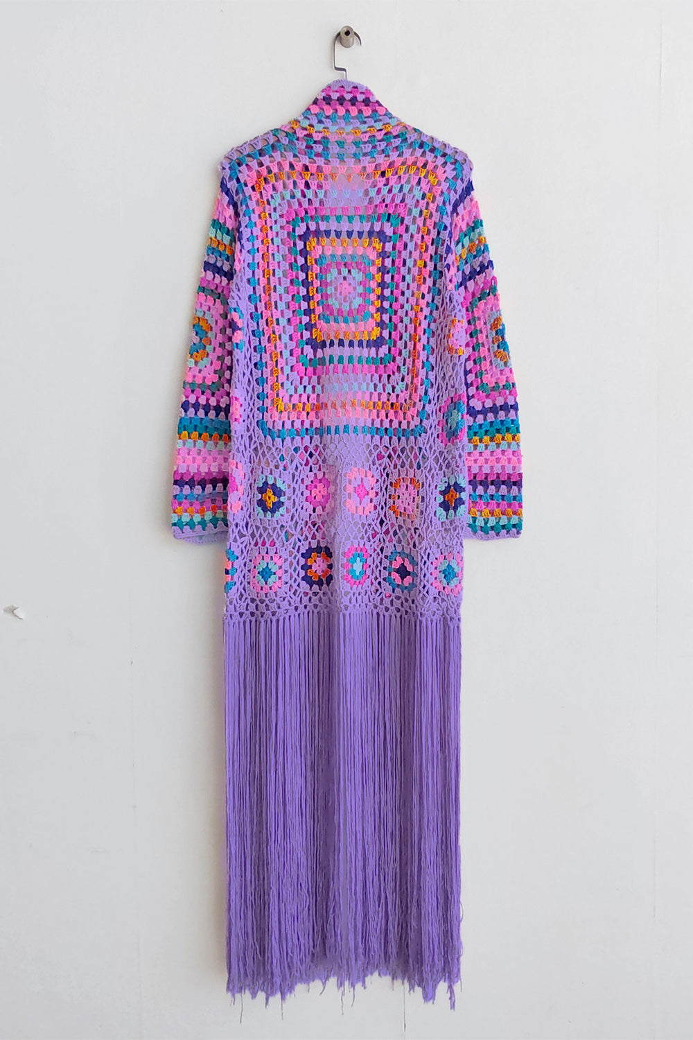 Fringe Tied Long Sleeve Cardigan - Tote and Lounge