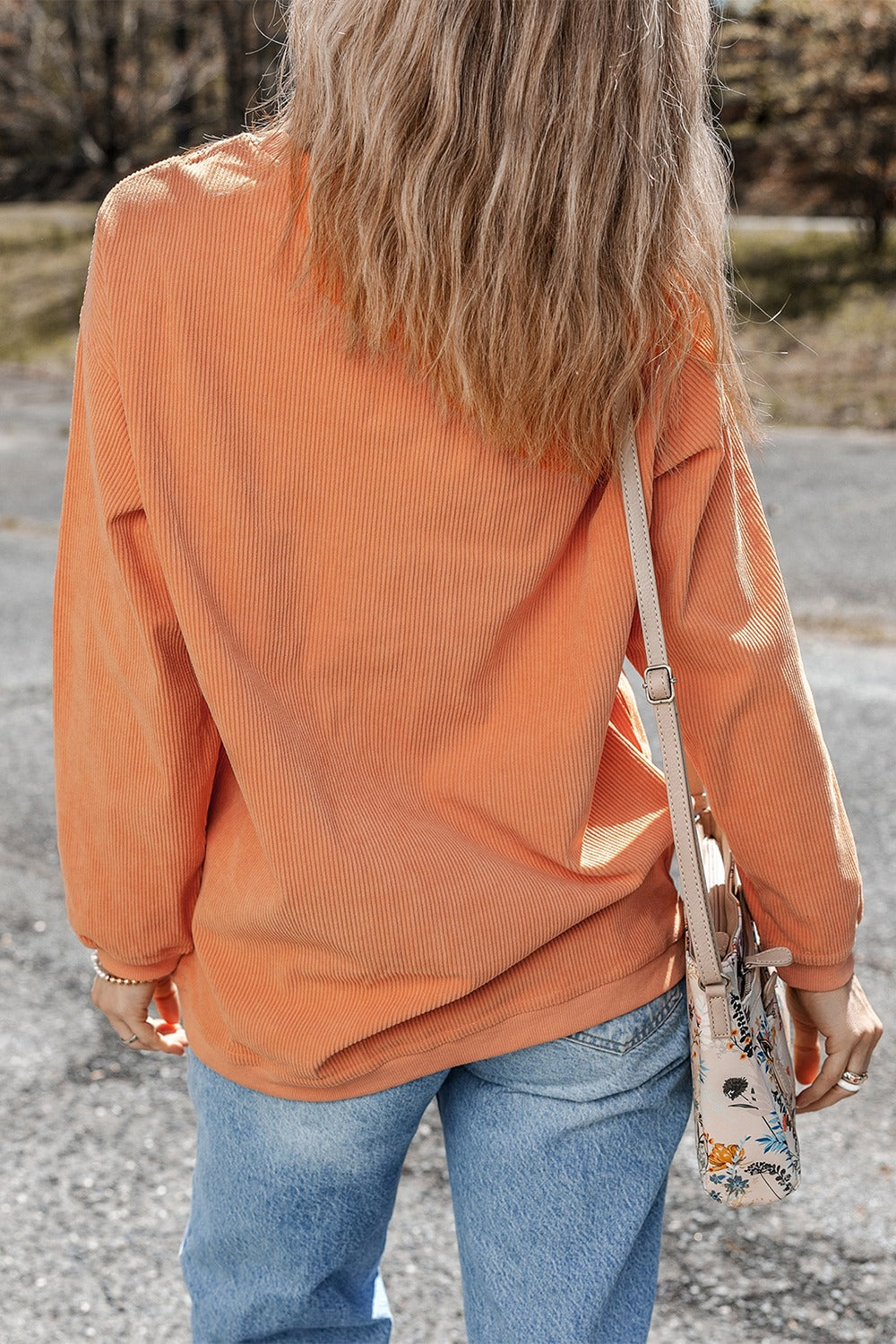 Sequin Pumpkin Round Neck Long Sleeve Sweatshirt - Tote and Lounge