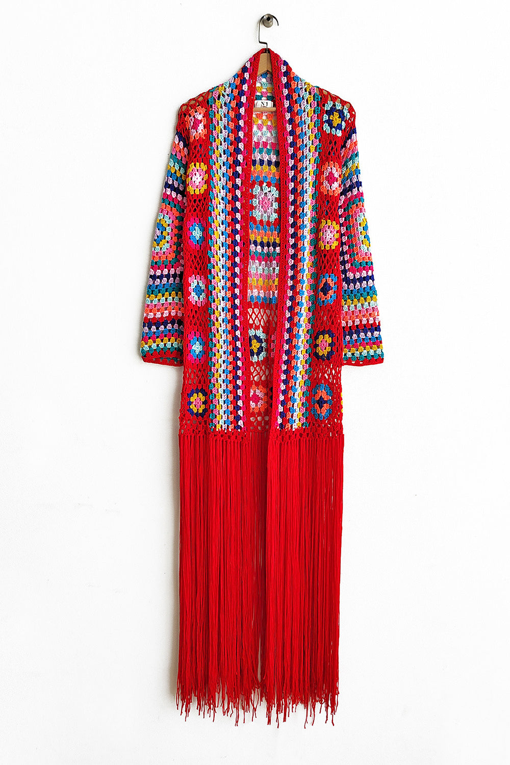 Fringe Tied Long Sleeve Cardigan - Tote and Lounge