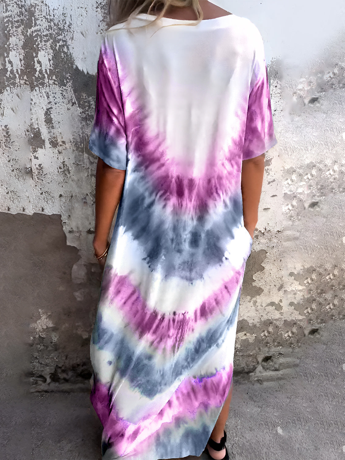 Full Size Pocketed Tie-Dye Short Sleeve Dress - Tote and Lounge