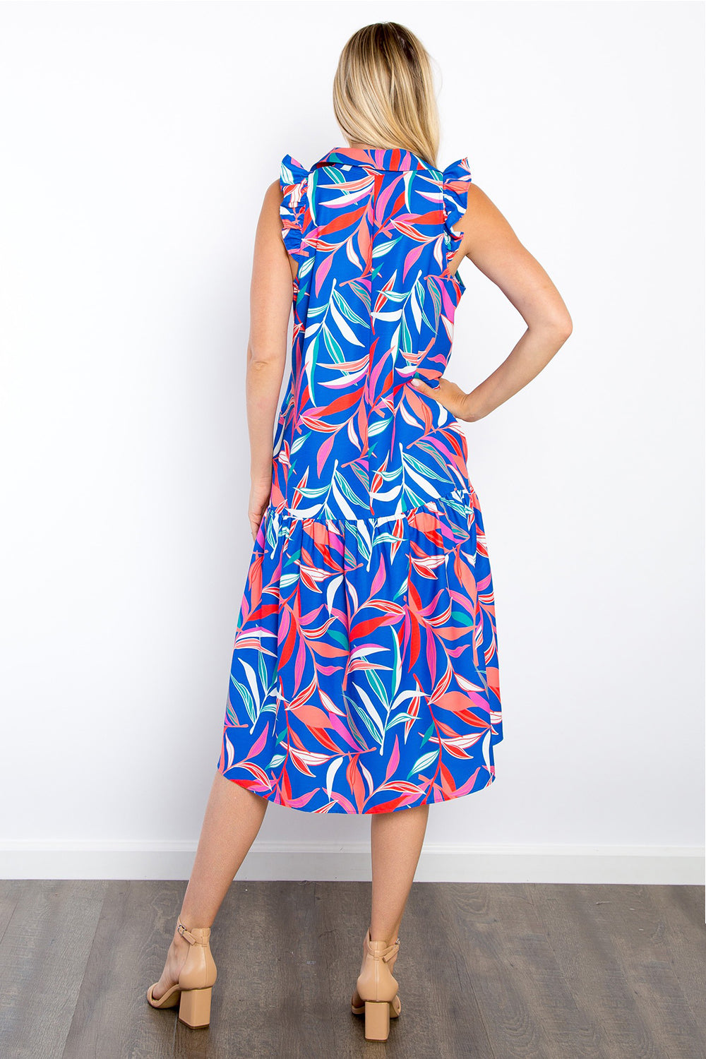 Be Stage Print Ruffled Midi Dress with Pockets - Tote and Lounge