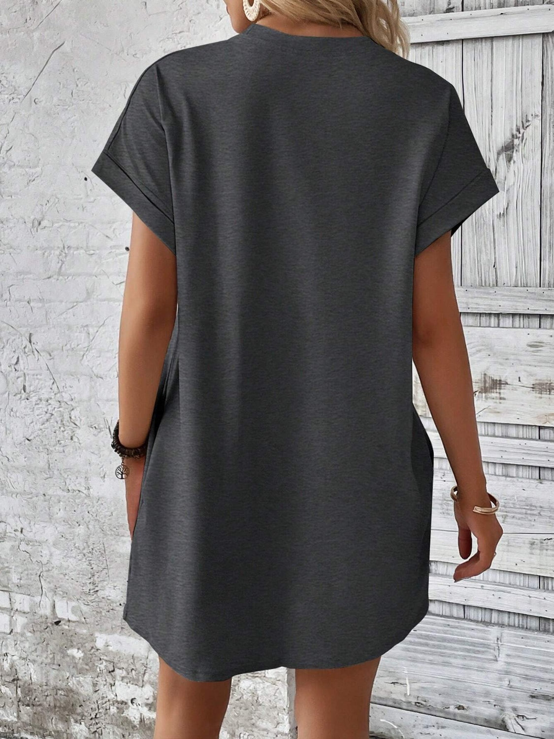 Round Neck Short Sleeve Mini Dress - Tote and Lounge