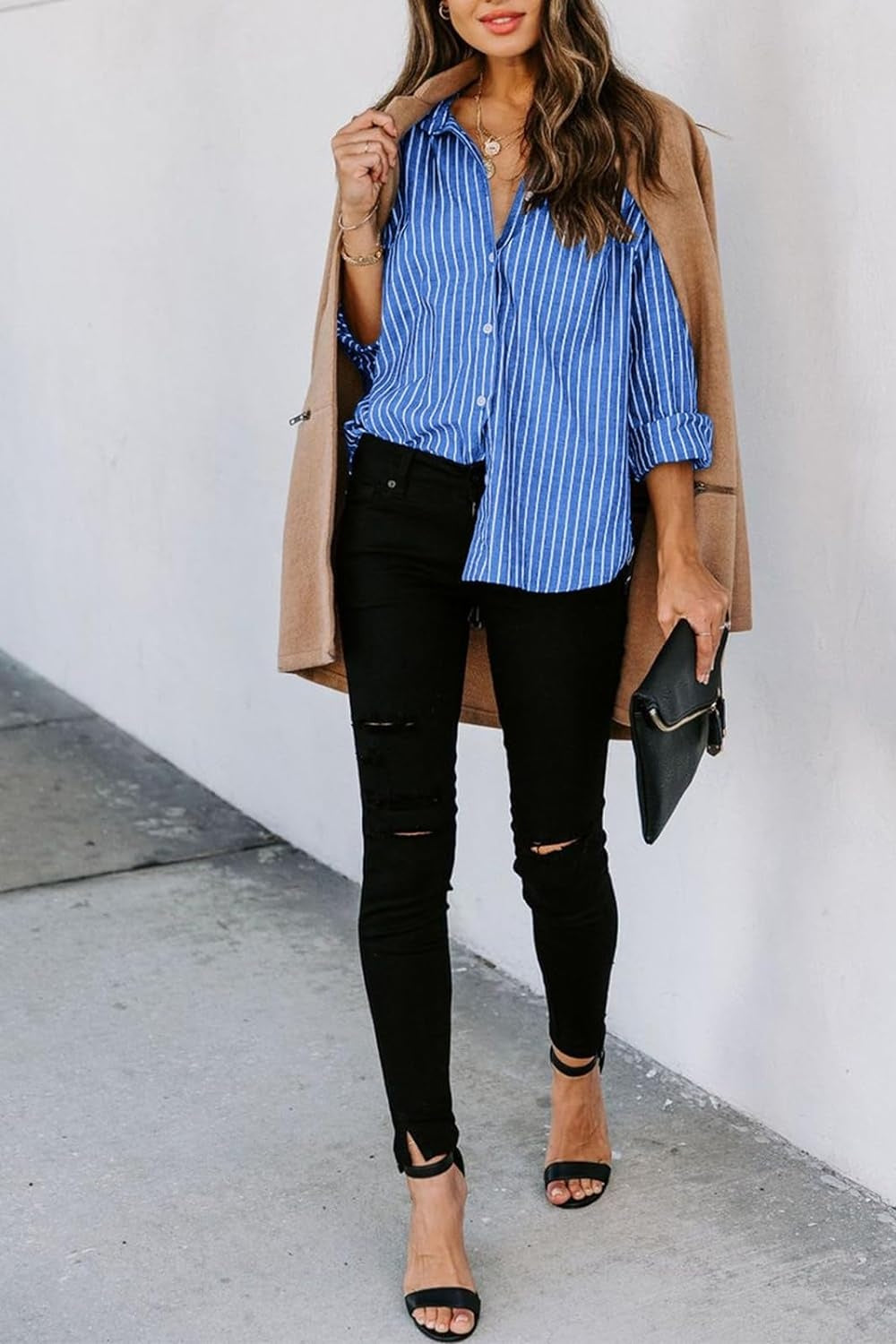 Striped Button Up Long Sleeve Shirt - Tote and Lounge