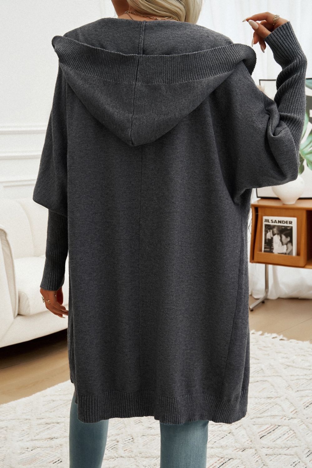Button Up Long Sleeve Hooded Cardigan - Tote and Lounge