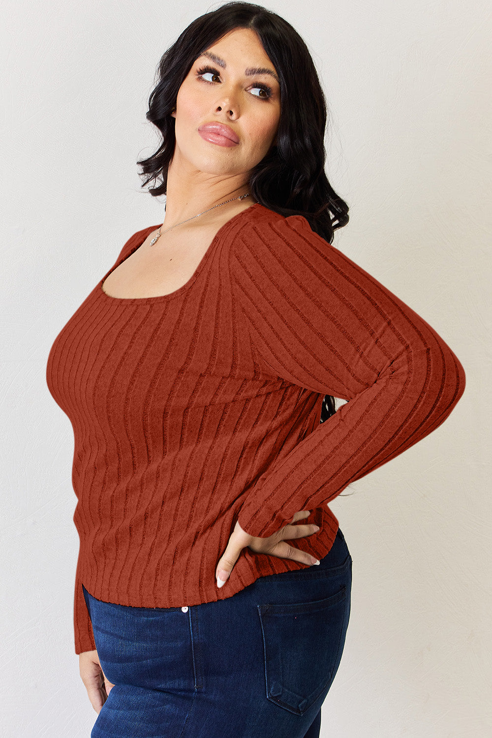 Basic Bae Full Size Ribbed Long Sleeve T-Shirt - Tote and Lounge