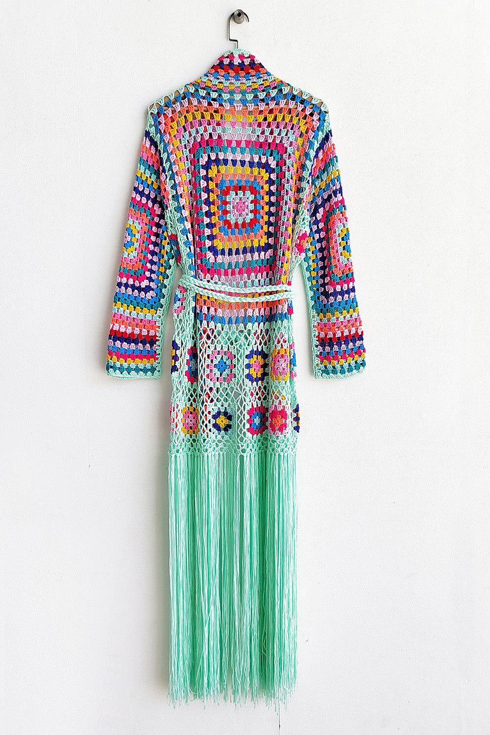 Fringe Tied Long Sleeve Cardigan - Tote and Lounge