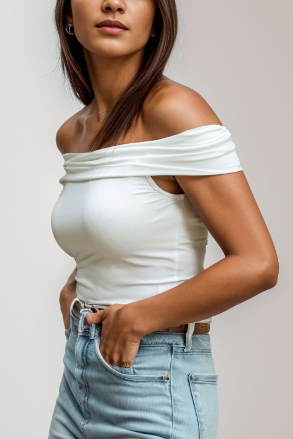 Off-Shoulder Short Sleeve Blouse - Tote and Lounge