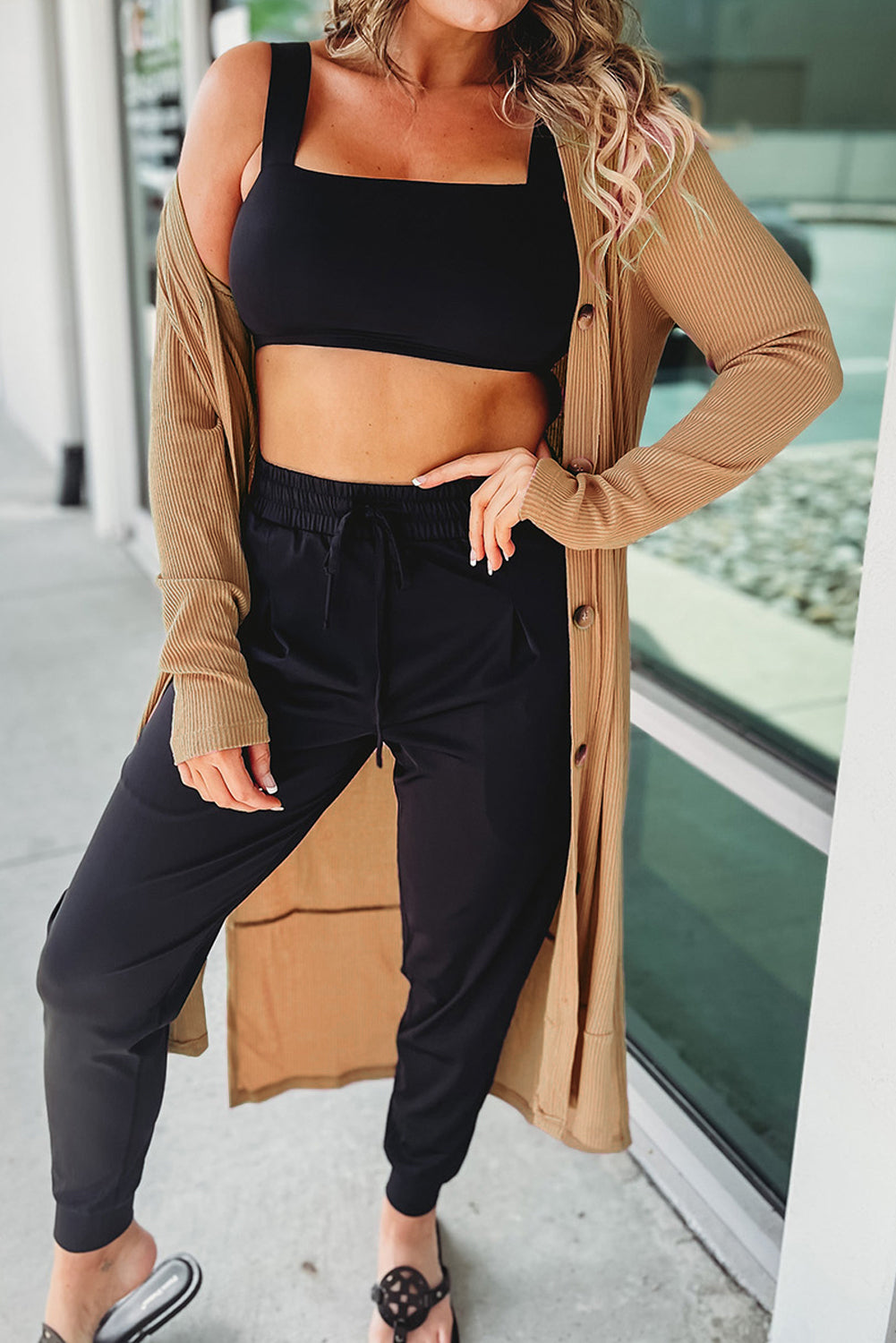 Button Up High-Low Long Sleeve Slit Cardigan - Tote and Lounge