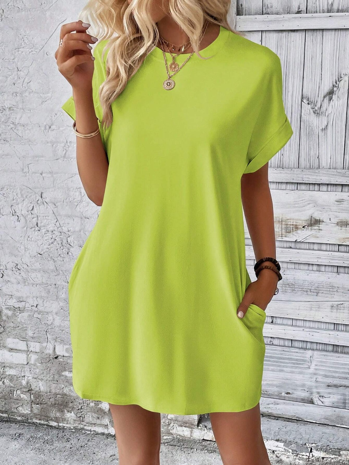 Round Neck Short Sleeve Mini Dress - Tote and Lounge